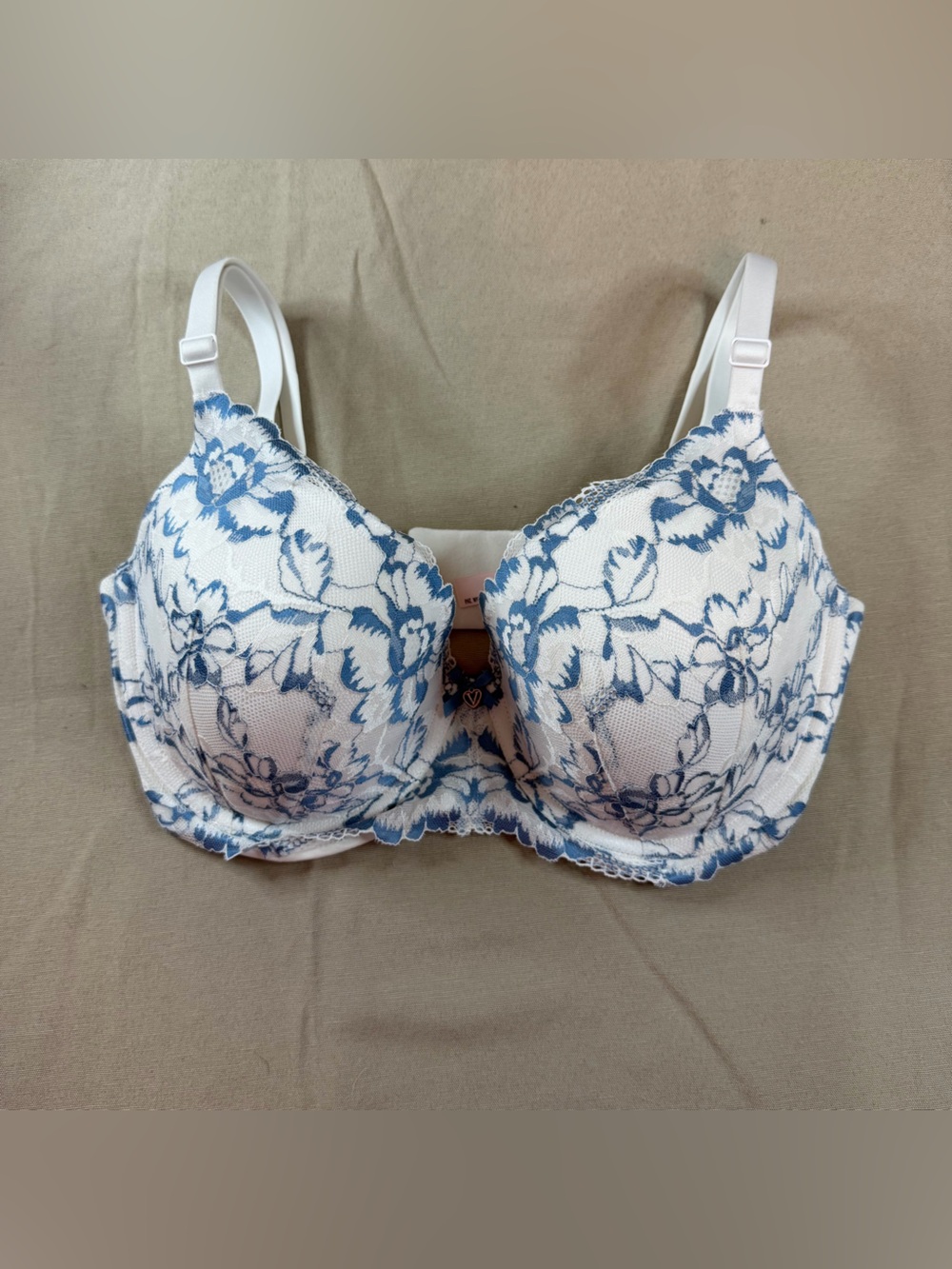 Victoria's Secret White Bra with Blue Floral Lace